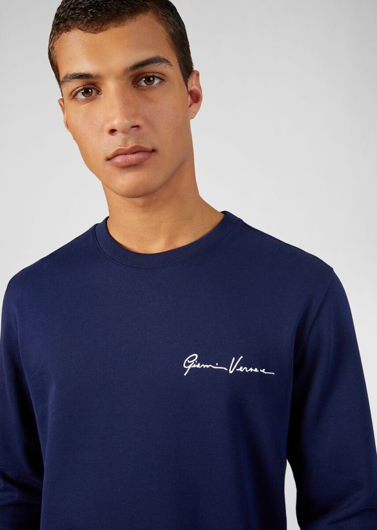 Versace Embroidered GV Signature Sweatshirt Φούτερ ανδρικα μπλε | 0LWZL1J