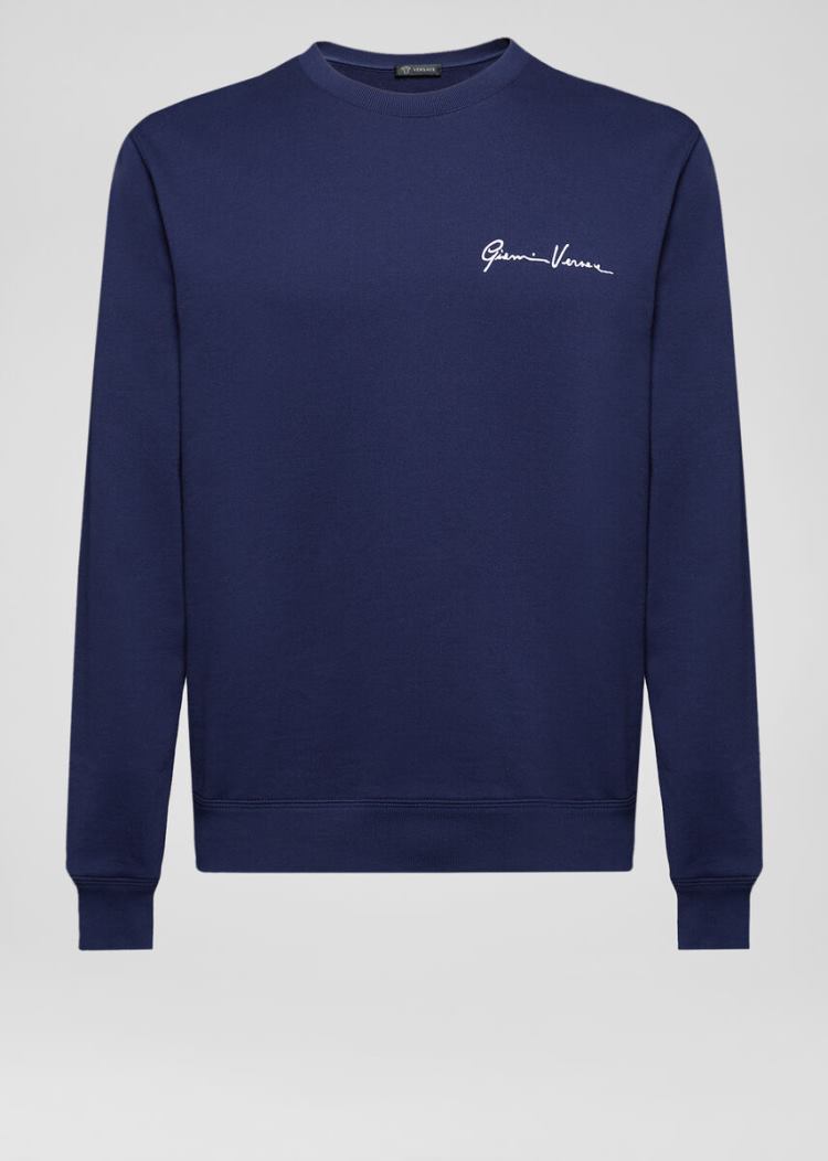 Versace Embroidered GV Signature Sweatshirt Φούτερ ανδρικα μπλε | 0LWZL1J