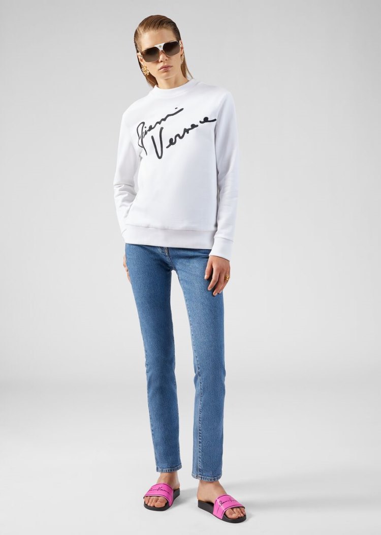 Versace Embroidered GV Signature Sweatshirt Φούτερ γυναικεια ασπρα | 83IDTSR
