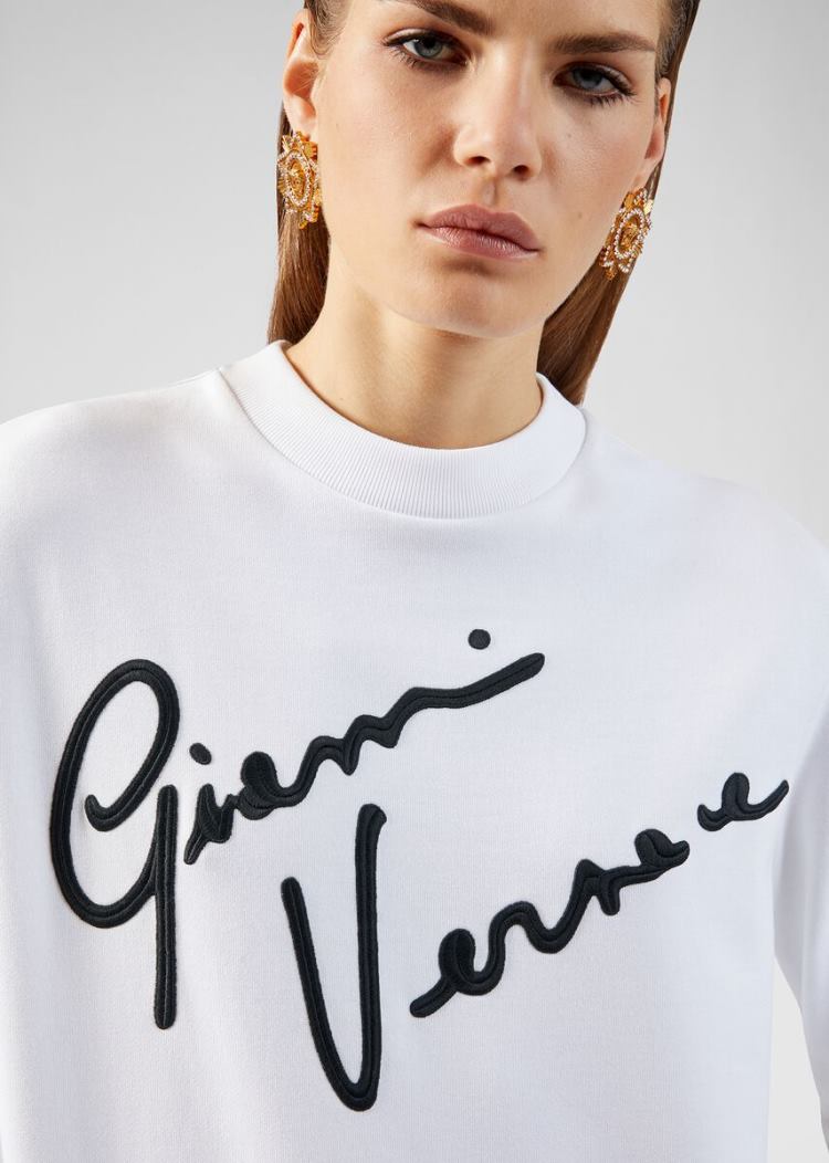 Versace Embroidered GV Signature Sweatshirt Φούτερ γυναικεια ασπρα | 83IDTSR