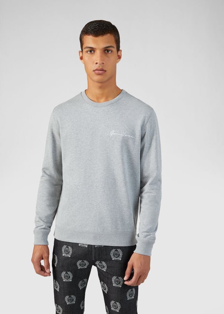 Versace Embroidered GV Signature Sweatshirt Φούτερ ανδρικα γκρι | HEP5GQW