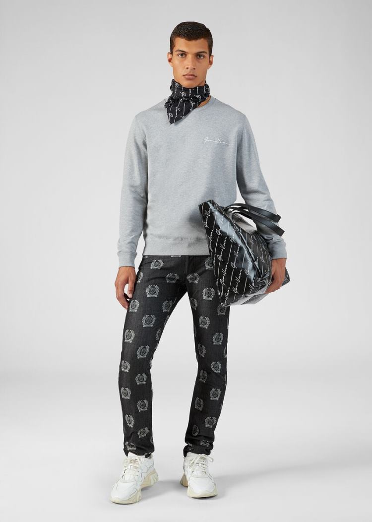 Versace Embroidered GV Signature Sweatshirt Φούτερ ανδρικα γκρι | HEP5GQW