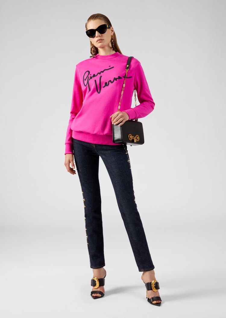Versace Embroidered GV Signature Sweatshirt Φούτερ γυναικεια ροζ | TBRKCFI