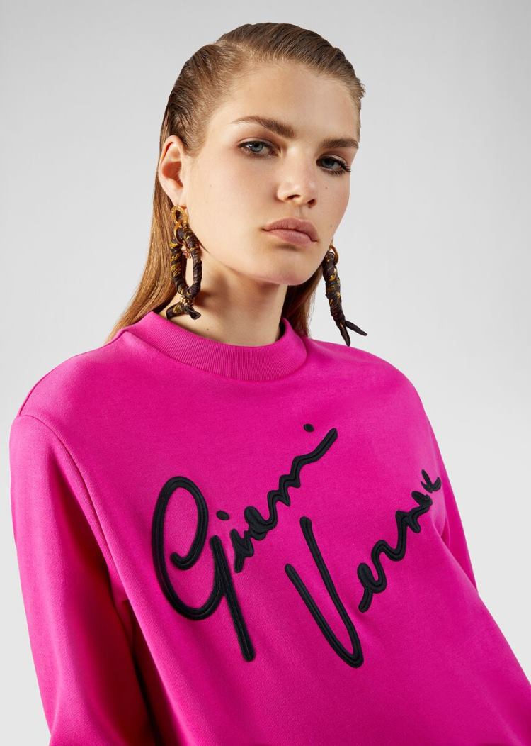 Versace Embroidered GV Signature Sweatshirt Φούτερ γυναικεια ροζ | TBRKCFI