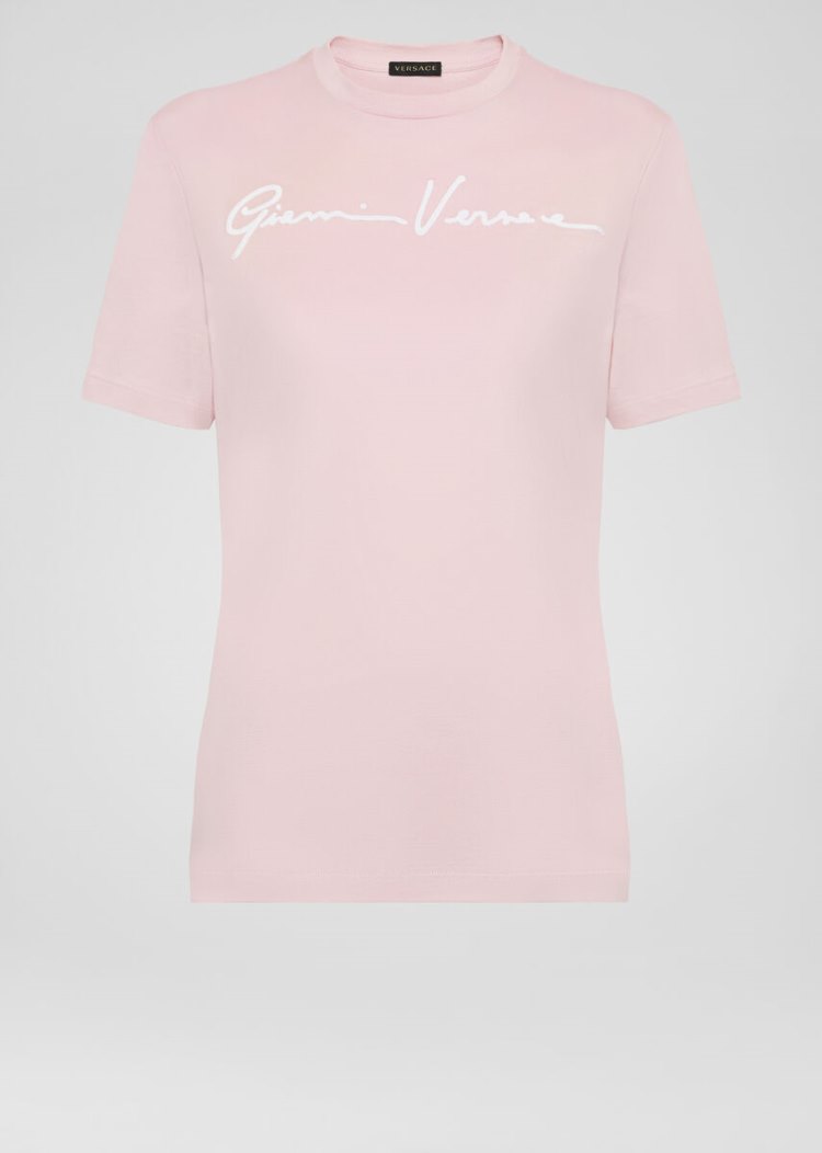 Versace Embroidered GV Signature T Shirt μπλουζακια γυναικεια ροζ | DS06RF8
