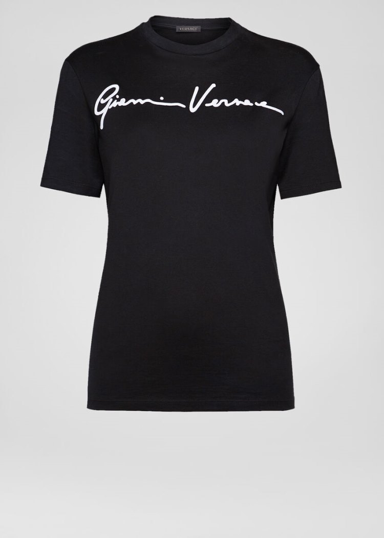 Versace Embroidered GV Signature T Shirt μπλουζακια γυναικεια μαυρα | K9RA0M0