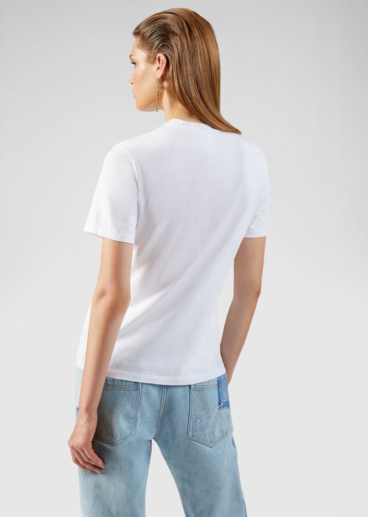 Versace Embroidered GV Signature T Shirt μπλουζακια γυναικεια ασπρα μαυρα | L8MXDZC