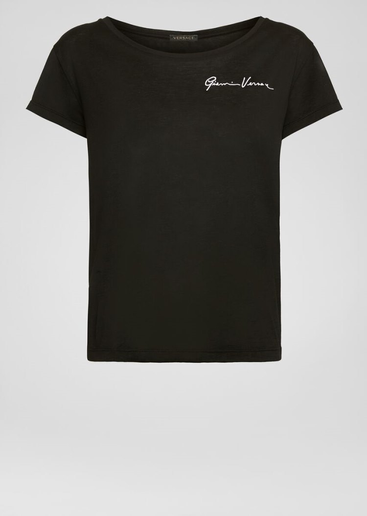 Versace Embroidered GV Signature T Shirt μπλουζακια γυναικεια μαυρα | OE1YA5R