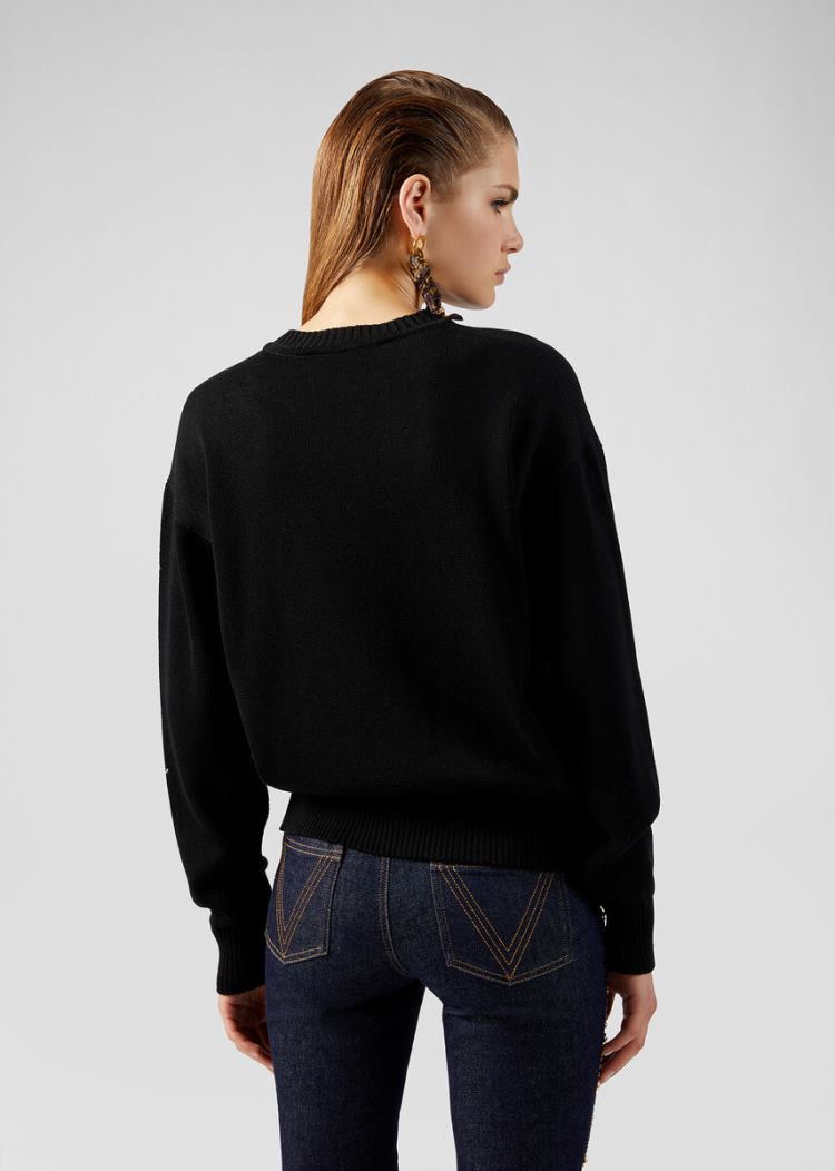 Versace Embroidered GV Signature πουλοβερ Πουλόβερ γυναικεια μαυρα | 7X3DXUS