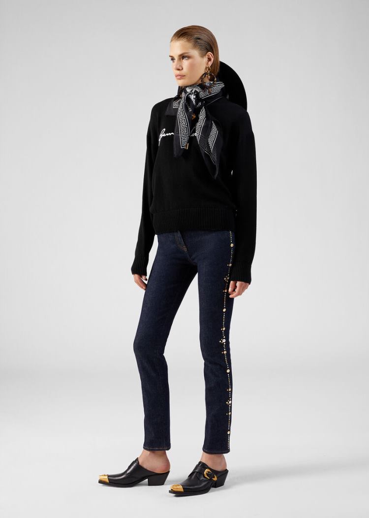Versace Embroidered GV Signature πουλοβερ Πουλόβερ γυναικεια μαυρα | 7X3DXUS