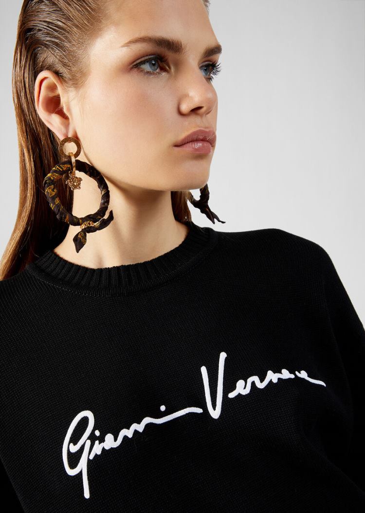 Versace Embroidered GV Signature πουλοβερ Πουλόβερ γυναικεια μαυρα | 7X3DXUS