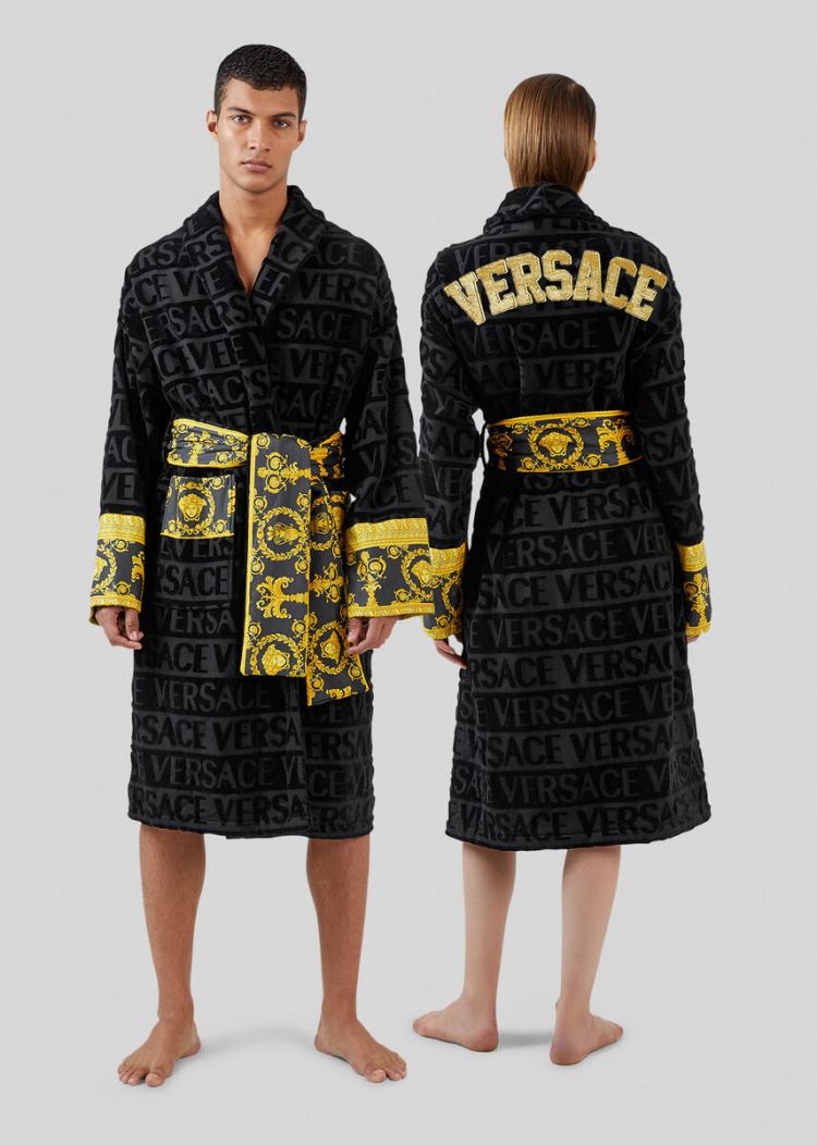 Versace Embroidered Logo Baroque Bathrobe Μπουρνούζια ανδρικα μαυρα | GBIIZIZ