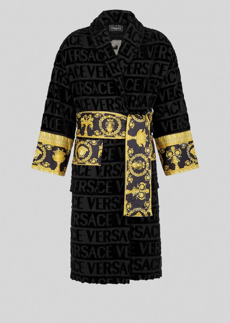 Versace Embroidered Logo Baroque Bathrobe Μπουρνούζια ανδρικα μαυρα | GBIIZIZ