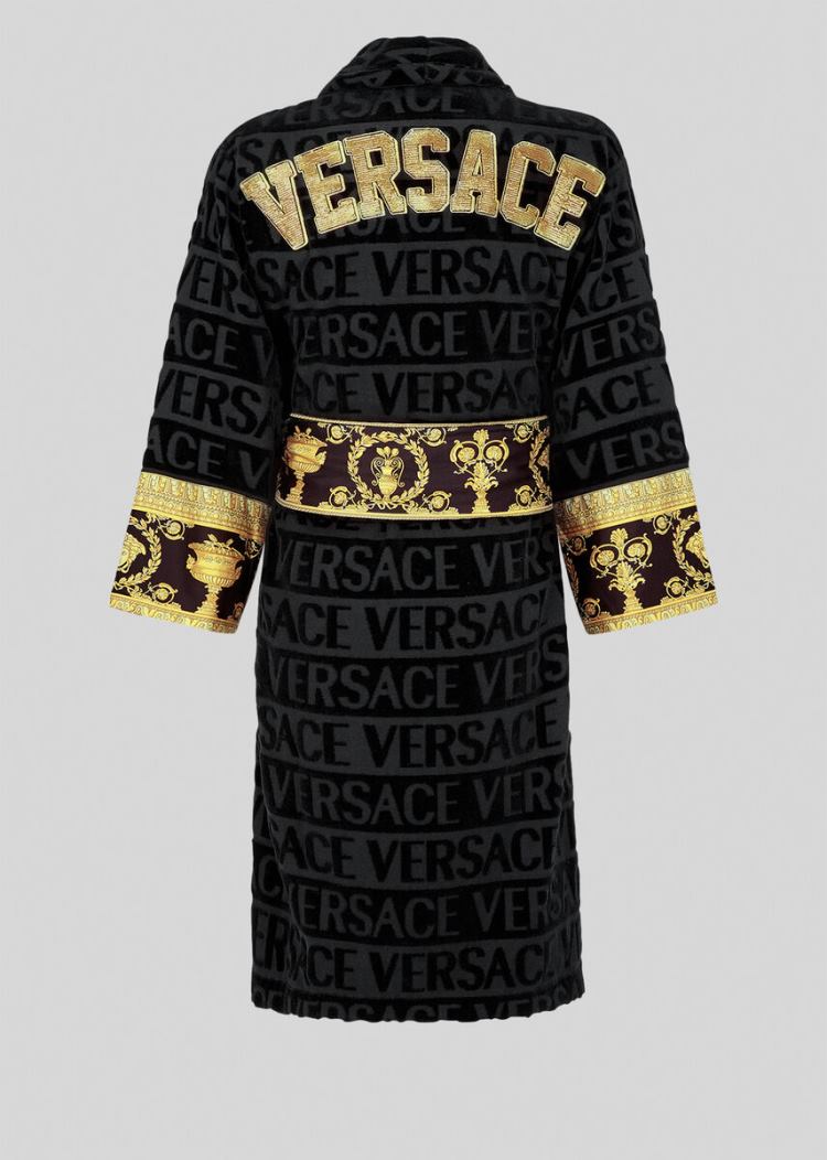 Versace Embroidered Logo Baroque Bathrobe Μπουρνούζια ανδρικα μαυρα | GBIIZIZ