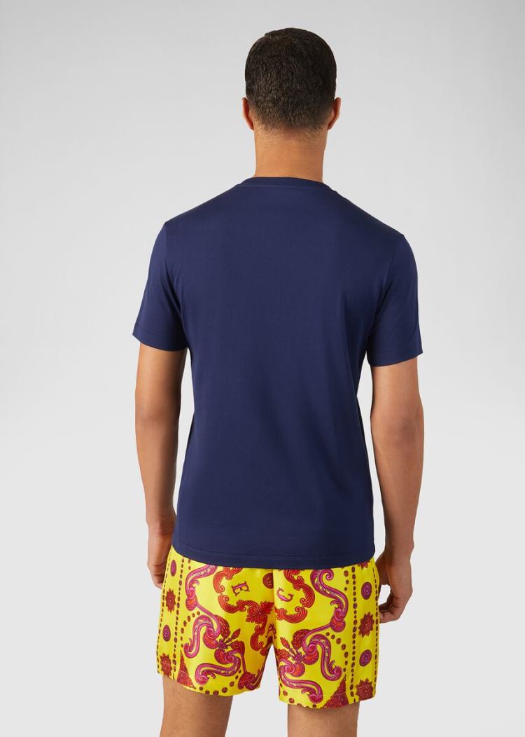 Versace Embroidered Logo T Shirt μπλουζακια ανδρικα μπλε | DOWV7G7