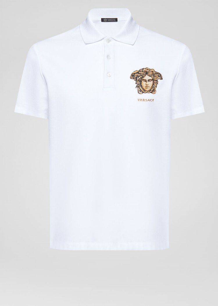 Versace Embroidered Medusa Polo Shirt μπλουζακια πολο ανδρικα ασπρα | I2HF4OZ