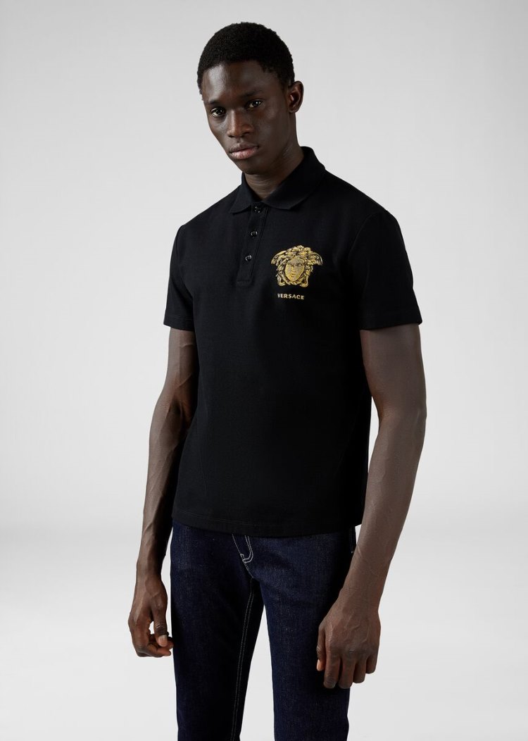 Versace Embroidered Medusa Polo Shirt μπλουζακια πολο ανδρικα μαυρα | XJ7RXVN