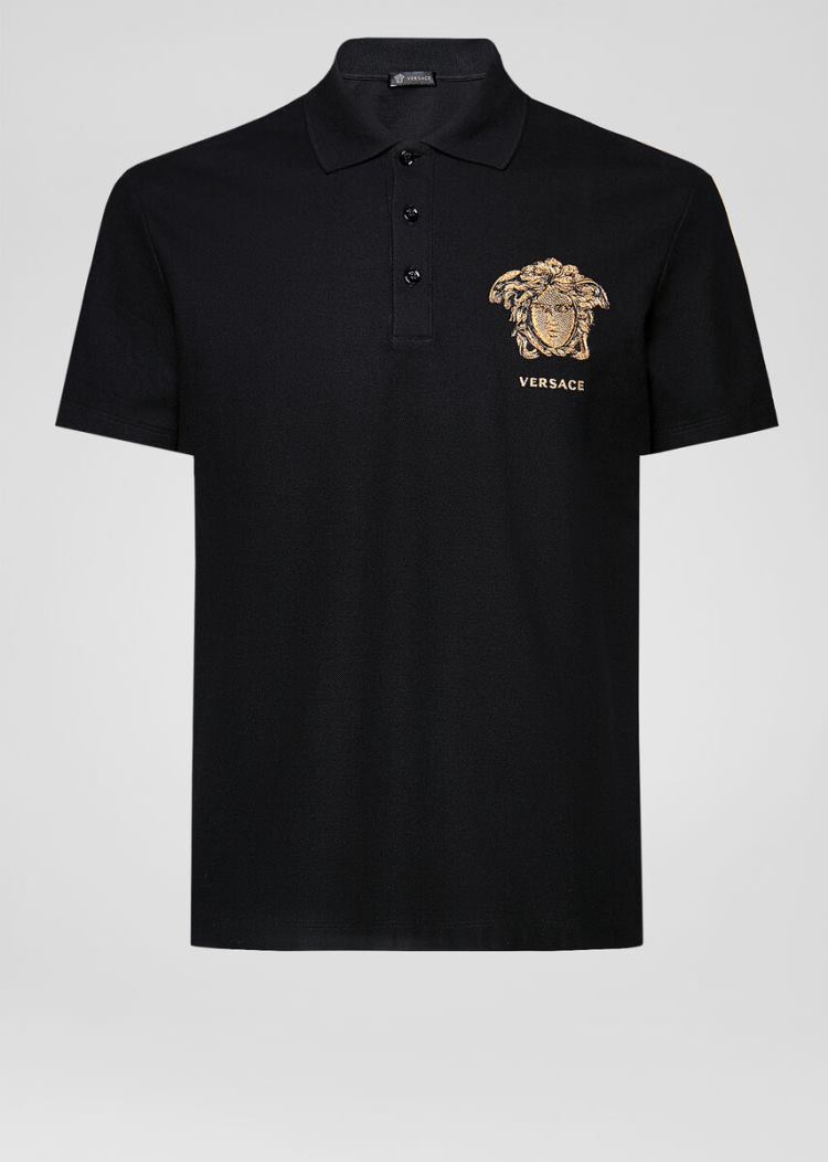 Versace Embroidered Medusa Polo Shirt μπλουζακια πολο ανδρικα μαυρα | XJ7RXVN