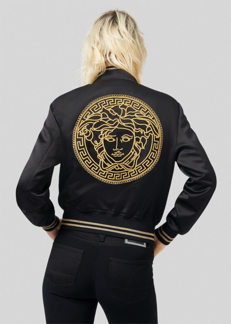 Versace Embroidered Medusa Satin Blouson μπουφαν γυναικεια μαυρα | PE73ADP