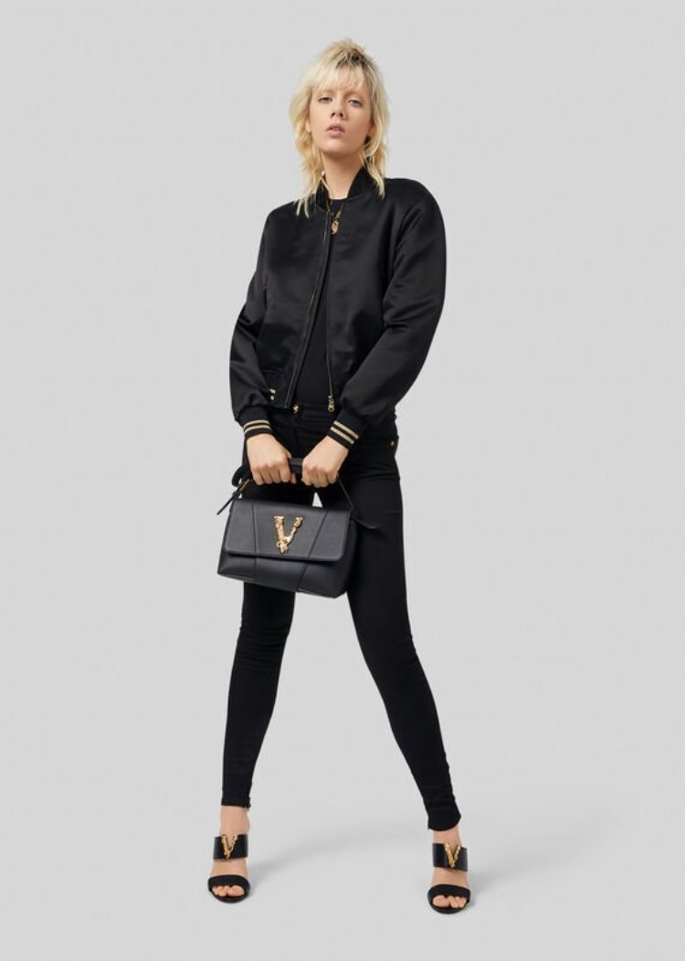 Versace Embroidered Medusa Satin Blouson μπουφαν γυναικεια μαυρα | PE73ADP