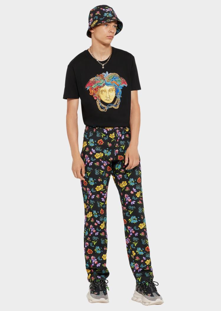 Versace Embroidered Medusa Slim Fit T Shirt μπλουζακια ανδρικα μαυρα | WHEC6AP