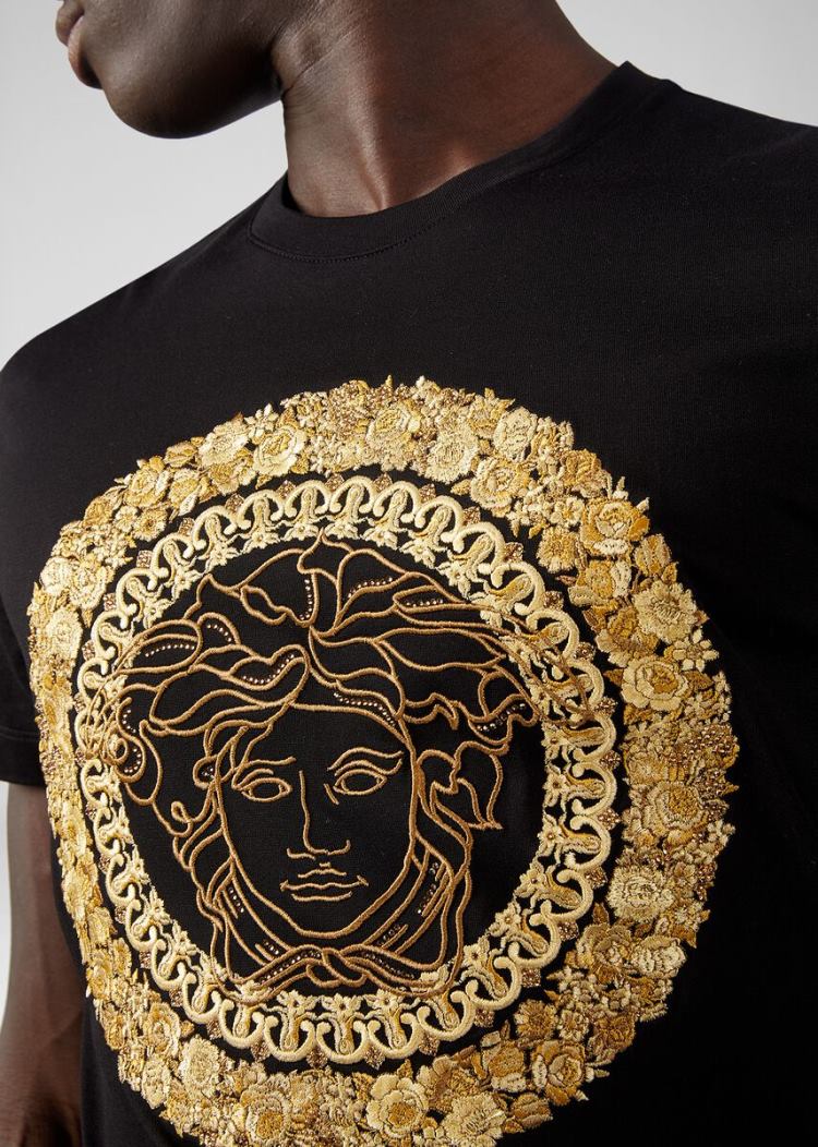 Versace Embroidered Medusa T Shirt μπλουζακια ανδρικα μαυρα | 4YYI3DH