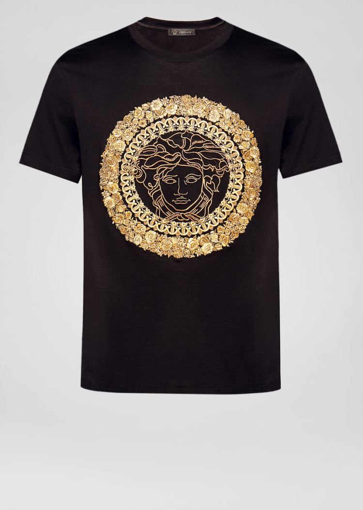 Versace Embroidered Medusa T Shirt μπλουζακια ανδρικα μαυρα | 4YYI3DH