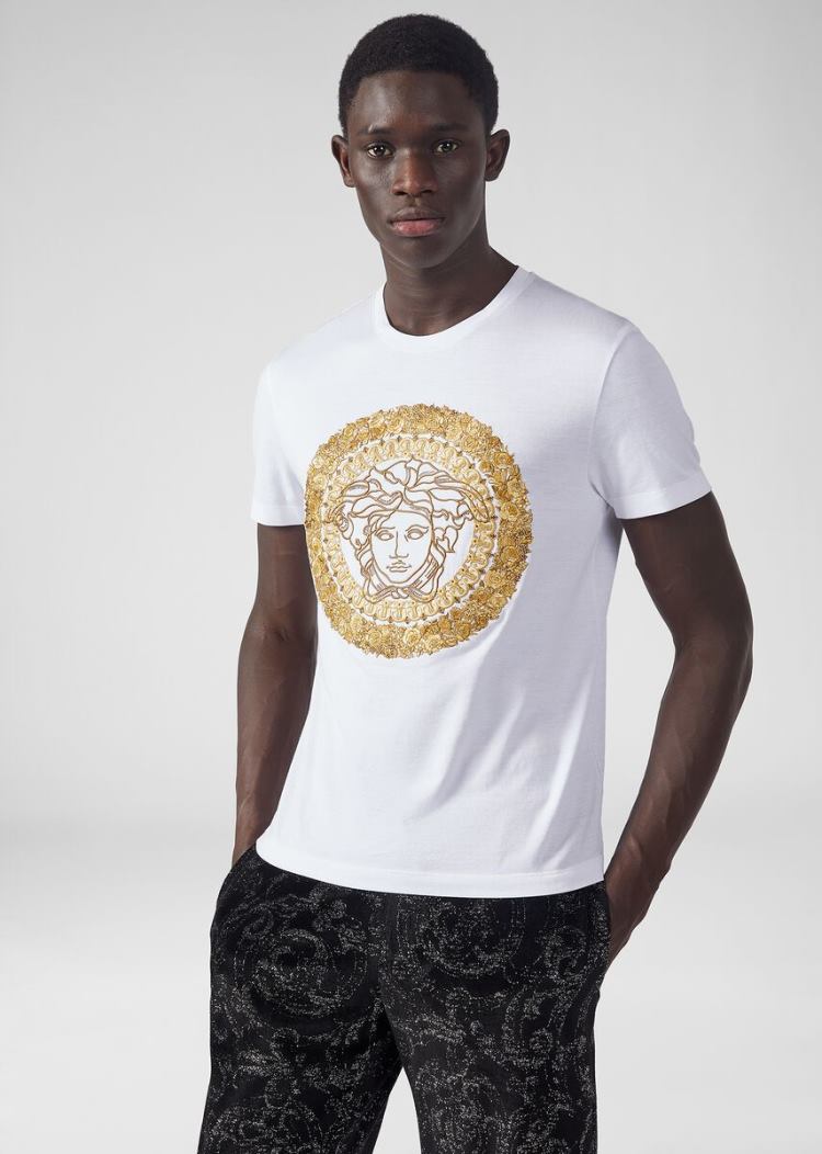 Versace Embroidered Medusa T Shirt μπλουζακια ανδρικα ασπρα | FOXMO9X