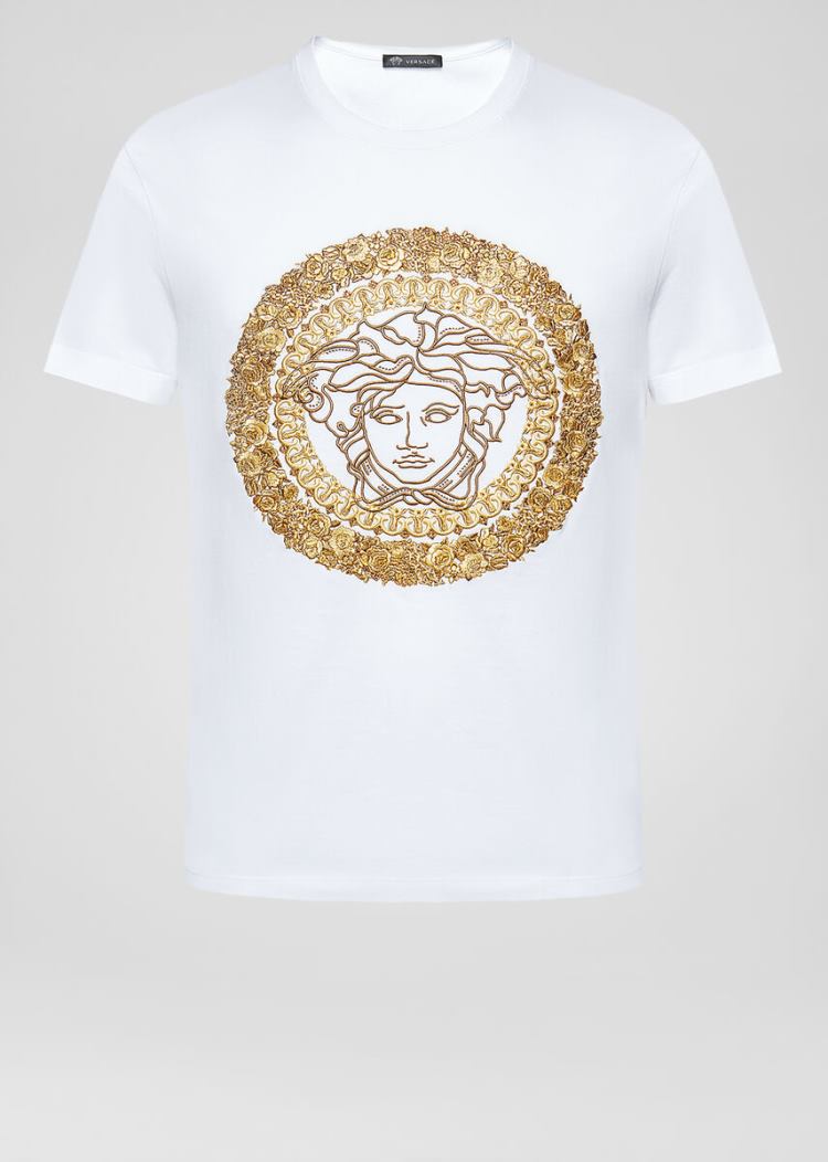 Versace Embroidered Medusa T Shirt μπλουζακια ανδρικα ασπρα | FOXMO9X