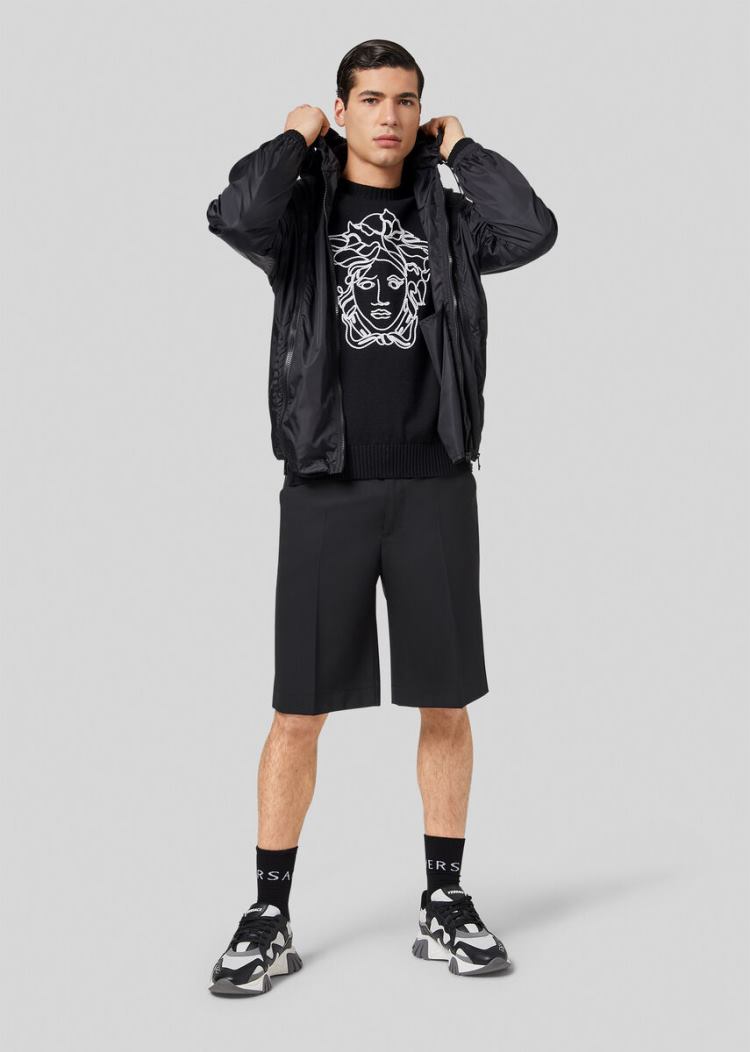 Versace Embroidered Medusa Wool πουλοβερ Πουλόβερ ανδρικα μαυρα | LX4OJ2B