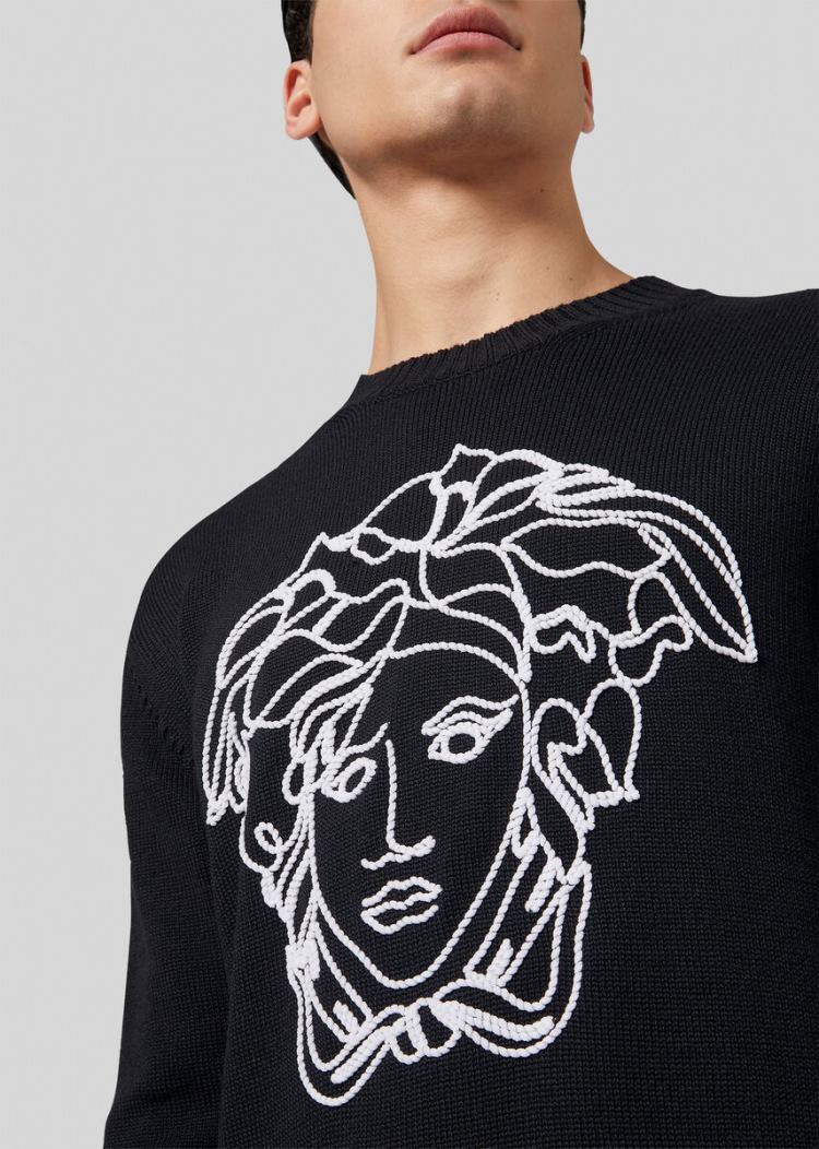 Versace Embroidered Medusa Wool πουλοβερ Πουλόβερ ανδρικα μαυρα | LX4OJ2B