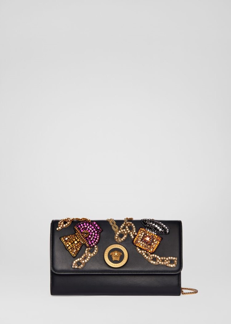 Versace Embroidered Scents Motif Icon Evening Bag Evening Bags γυναικεια μαυρα | QG6KY0I