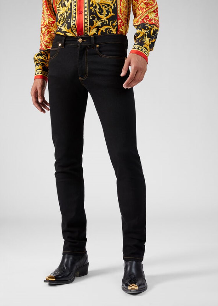 Versace Embroidered Ασφαλείας Pin Jeans τζιν παντελονι ανδρικα μαυρα | MEEFQ2Z