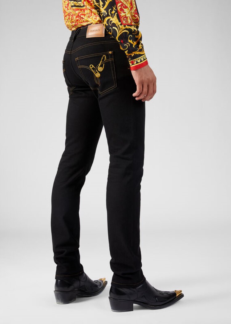 Versace Embroidered Ασφαλείας Pin Jeans τζιν παντελονι ανδρικα μαυρα | MEEFQ2Z