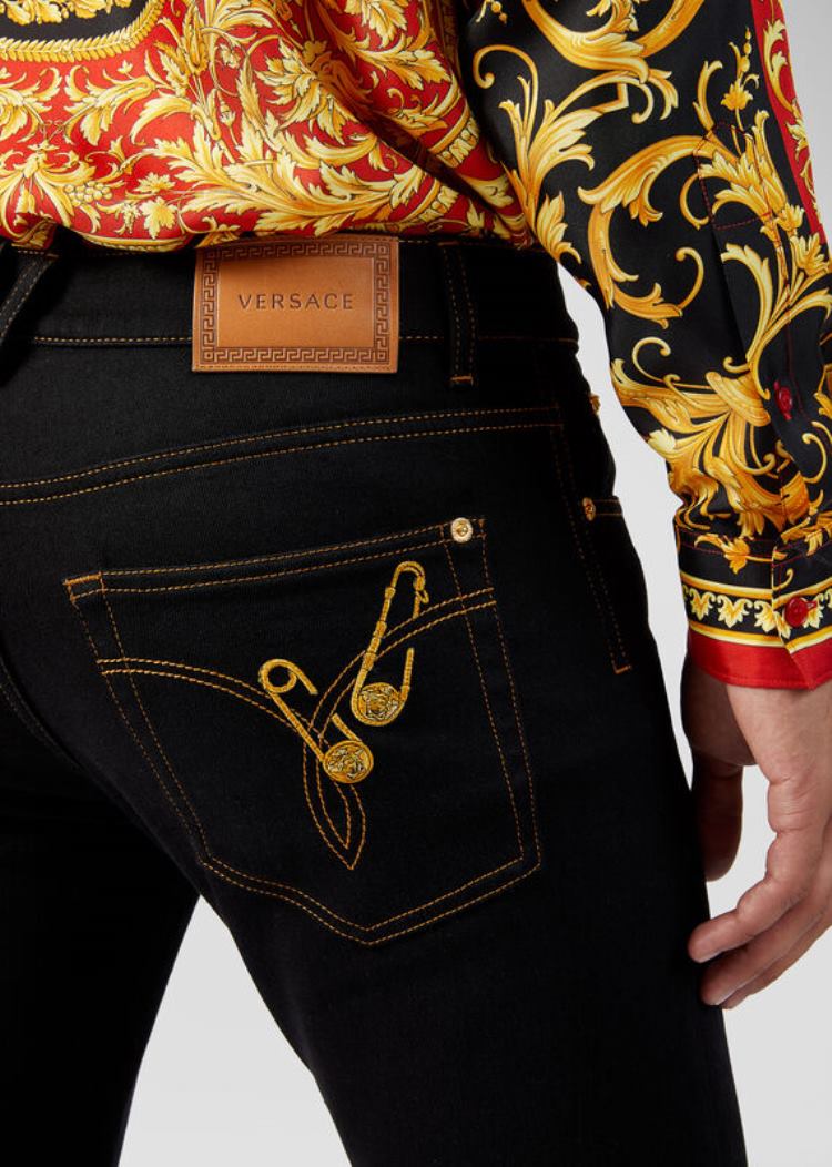 Versace Embroidered Ασφαλείας Pin Jeans τζιν παντελονι ανδρικα μαυρα | MEEFQ2Z