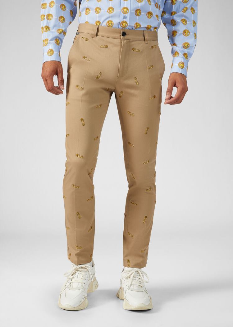 Versace Embroidered Ασφαλείας Pin Trousers παντελόνι ανδρικα Χακί | ED8YJ53