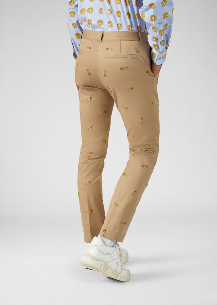 Versace Embroidered Ασφαλείας Pin Trousers παντελόνι ανδρικα Χακί | ED8YJ53