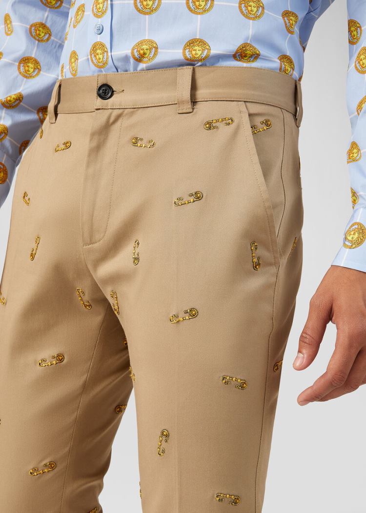 Versace Embroidered Ασφαλείας Pin Trousers παντελόνι ανδρικα Χακί | ED8YJ53