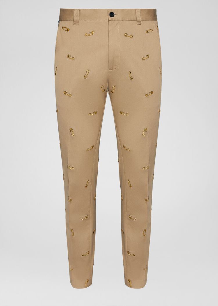 Versace Embroidered Ασφαλείας Pin Trousers παντελόνι ανδρικα Χακί | ED8YJ53