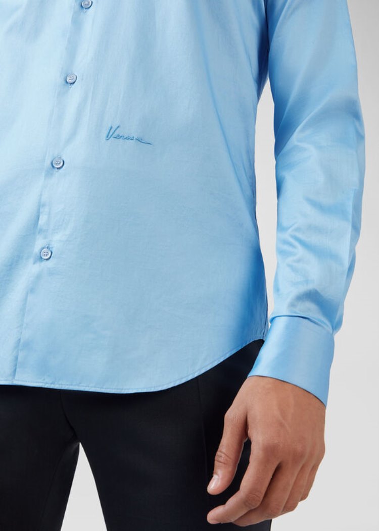 Versace Embroidered βαμβακερα Poplin Shirt πουκαμισα ανδρικα μπλε | ZPIZ5YP