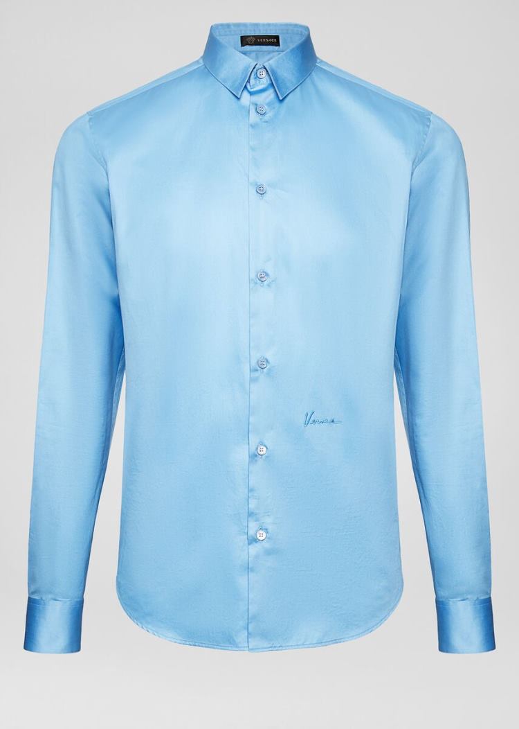 Versace Embroidered βαμβακερα Poplin Shirt πουκαμισα ανδρικα μπλε | ZPIZ5YP