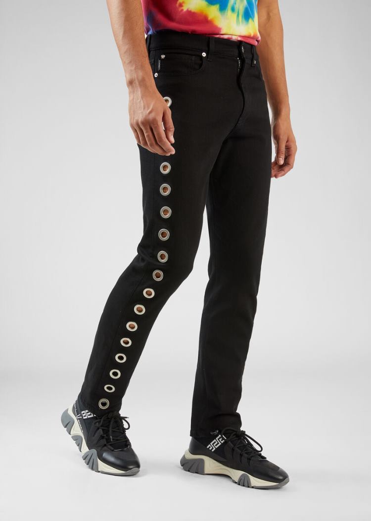 Versace Eyelet Jeans τζιν παντελονι ανδρικα μαυρα | A3OAVFP