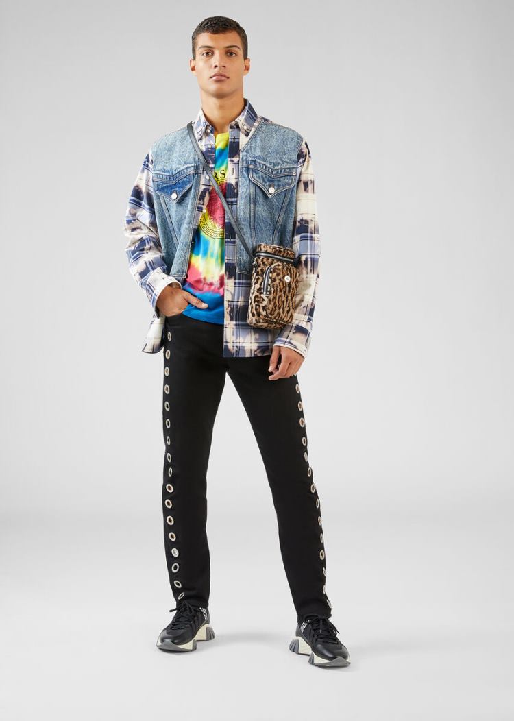 Versace Eyelet Jeans τζιν παντελονι ανδρικα μαυρα | A3OAVFP