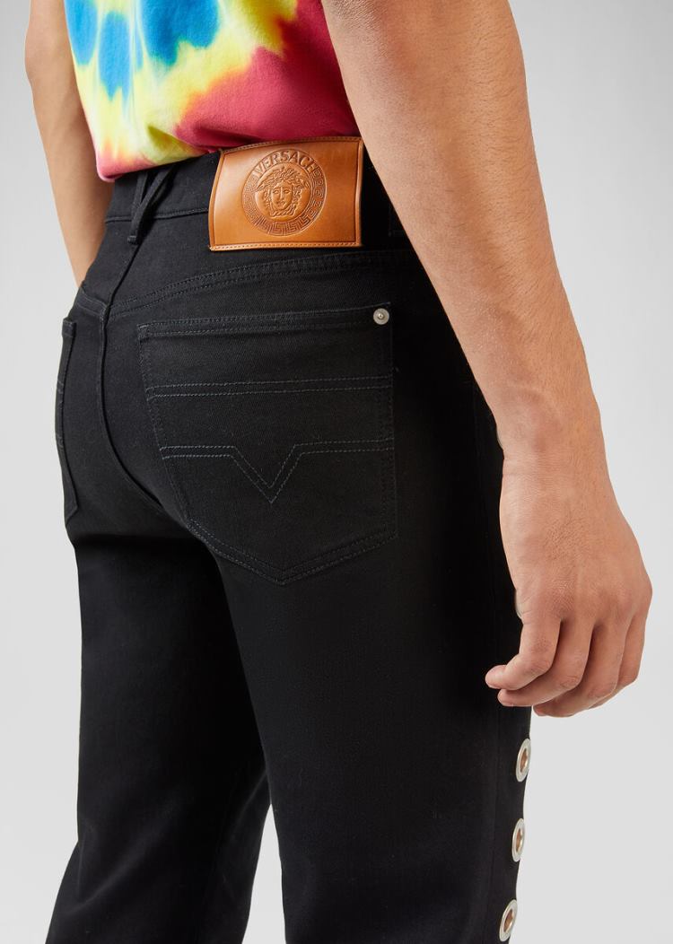 Versace Eyelet Jeans τζιν παντελονι ανδρικα μαυρα | A3OAVFP