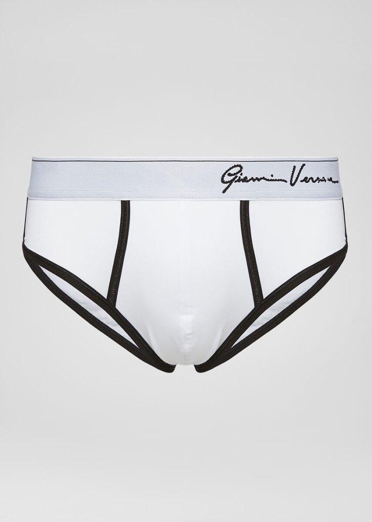 Versace GV Signature Border Briefs εσωρουχα ανδρικα ασπρα | Y4MKNGZ