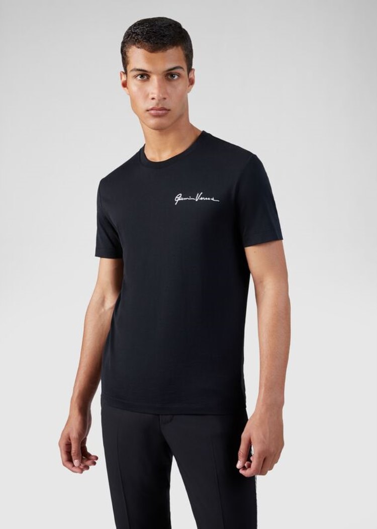 Versace GV Signature Embroidered T Shirt μπλουζακια ανδρικα μαυρα | 3VLCME7