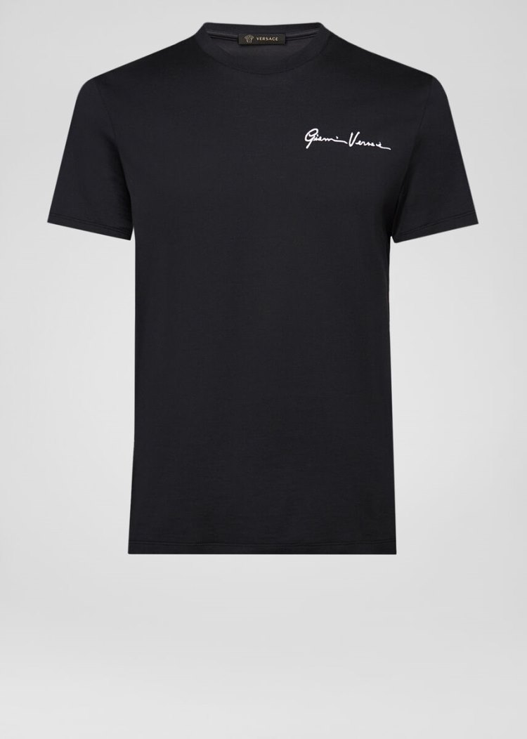 Versace GV Signature Embroidered T Shirt μπλουζακια ανδρικα μαυρα | 3VLCME7