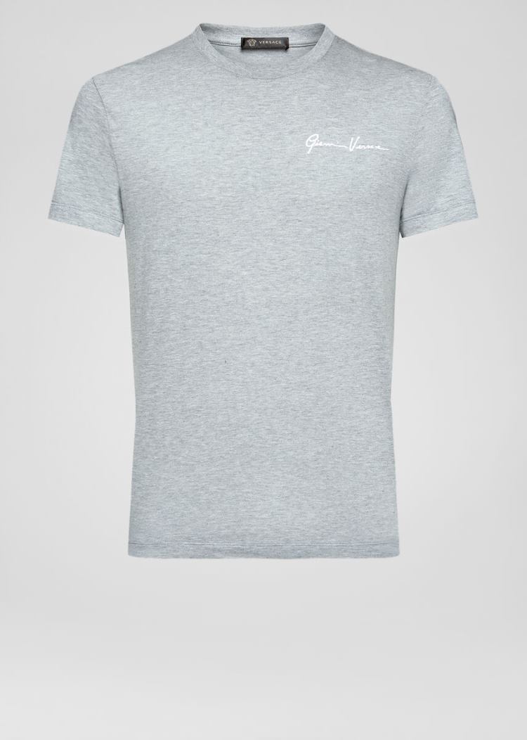 Versace GV Signature Embroidered T Shirt μπλουζακια ανδρικα γκρι | KCOEGPC