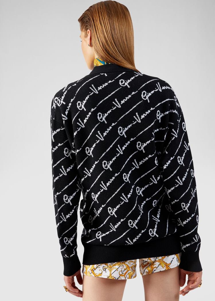 Versace GV Signature Jacquard Cardigan Πουλόβερ γυναικεια μαυρα | 8NNYOJX