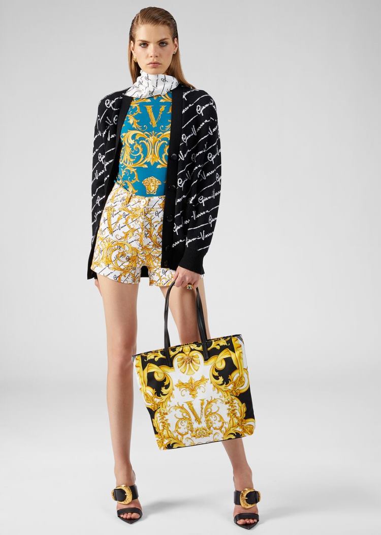 Versace GV Signature Jacquard Cardigan Πουλόβερ γυναικεια μαυρα | 8NNYOJX